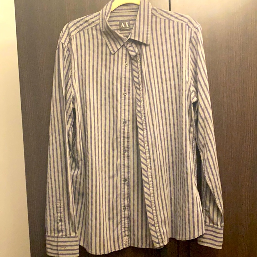 Armani Exchange L Shirt. Gray and Black stripes